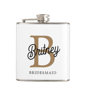 Moderne Elegante Monogram Naam  Zwarte Gouden Schr Heupfles