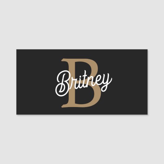 Moderne Elegante Monogram Naam  Zwarte Gouden Schr Naamplaatje (Voorkant)