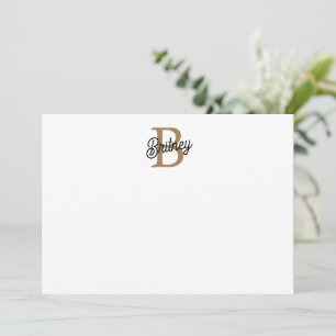 Moderne Elegante Monogram Naam Zwarte Gouden Schr Notitiekaartje