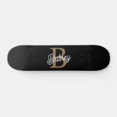 Moderne Elegante Monogram Naam  Zwarte Gouden Schr Persoonlijk Skateboard (Horizontaal)
