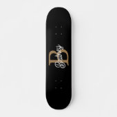 Moderne Elegante Monogram Naam  Zwarte Gouden Schr Persoonlijk Skateboard (Voorkant)