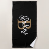 Moderne Elegante Monogram Naam  Zwarte Gouden Schr Strandlaken (Voorkant)