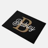 Moderne Elegante Monogram Naam Zwarte Gouden Schri Deurmat (Schuin)