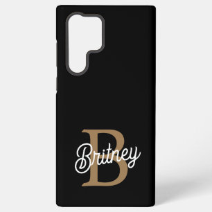 Moderne Elegante Monogram Naam Zwarte Gouden Scri Samsung Galaxy Hoesje