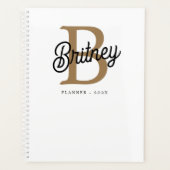 Moderne Elegante Monogram Naam Zwarte Gouden Scrip Planner (Voorkant)