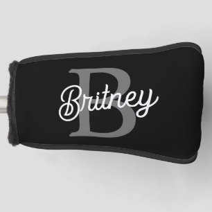 Moderne Elegante Monogram Naam Zwarte Grijze Schr Golfheadcover