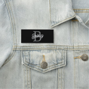 Moderne Elegante Monogram Naam Zwarte Grijze Schr Naamplaatje