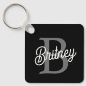 Moderne Elegante Monogram Naam Zwarte Grijze Schr Sleutelhanger (Voorkant)