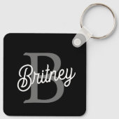 Moderne Elegante Monogram Naam Zwarte Grijze Schr Sleutelhanger (Achterkant)