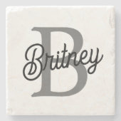 Moderne Elegante Monogram Naam  Zwarte Grijze Schr Stenen Onderzetter (Voorkant)