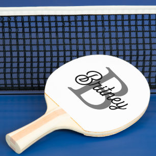 Moderne Elegante Monogram Naam  Zwarte Grijze Schr Tafeltennisbatje