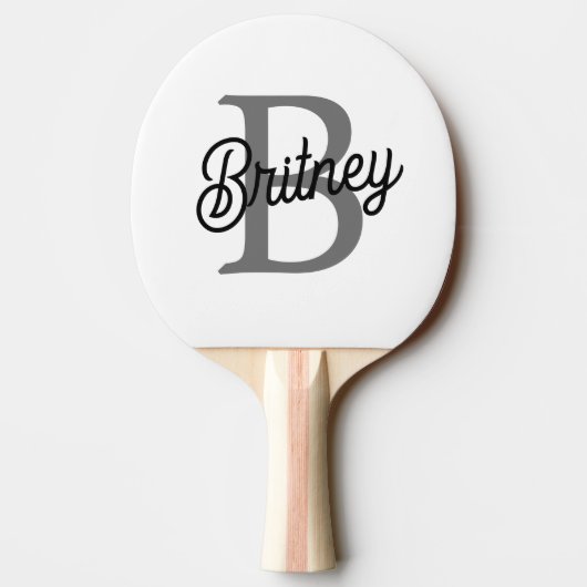 Moderne Elegante Monogram Naam  Zwarte Grijze Schr Tafeltennisbatje (Achterkant)