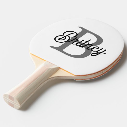 Moderne Elegante Monogram Naam  Zwarte Grijze Schr Tafeltennisbatje (Voorkant Gekanteld)