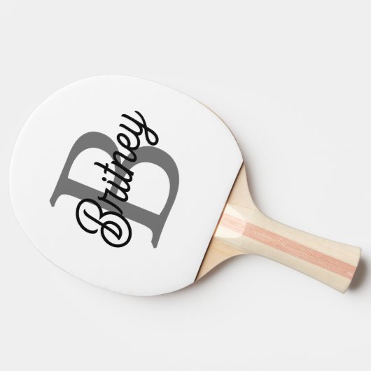 Moderne Elegante Monogram Naam  Zwarte Grijze Schr Tafeltennisbatje (Zijkant)