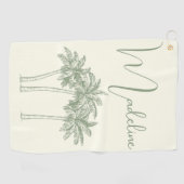 Moderne Elegante Monogram Palmboom Golfhanddoek (Horizontaal)