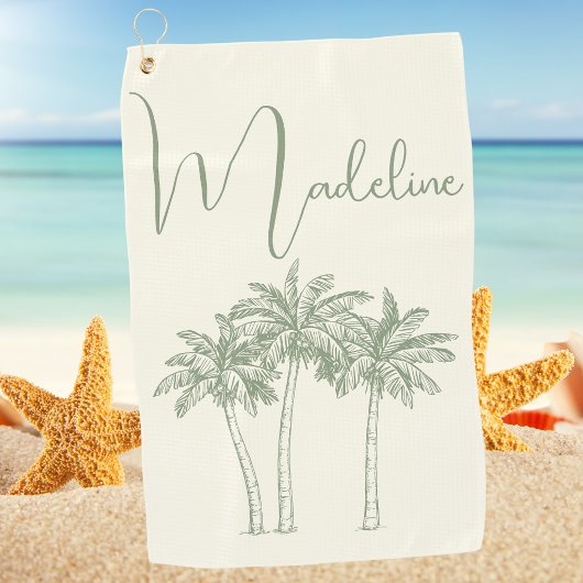 Moderne Elegante Monogram Palmboom Golfhanddoek