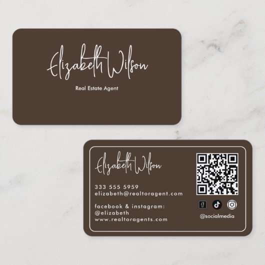 Moderne elegante monogram QR-code Visitekaartje (Voorkant / Achterkant)