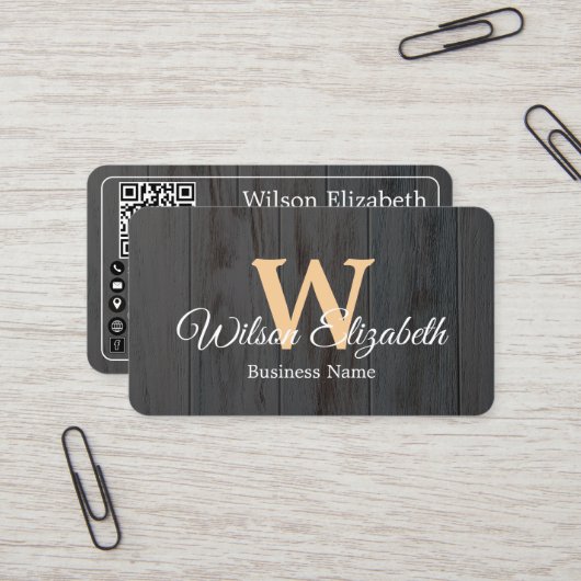 Moderne elegante monogram QR-code visitekaartjes (Voorkant / Achterkant in situ)