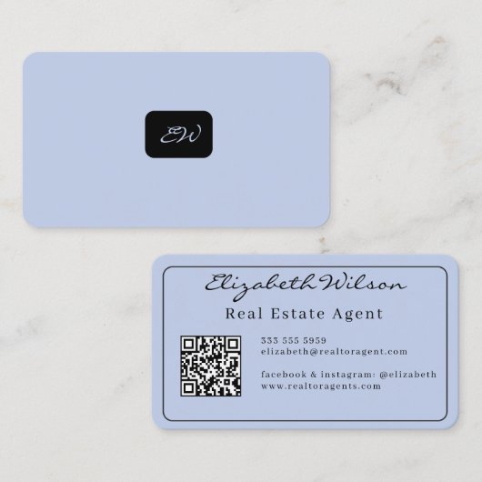Moderne elegante monogram QR-code visitekaartjes (Voorkant / Achterkant)