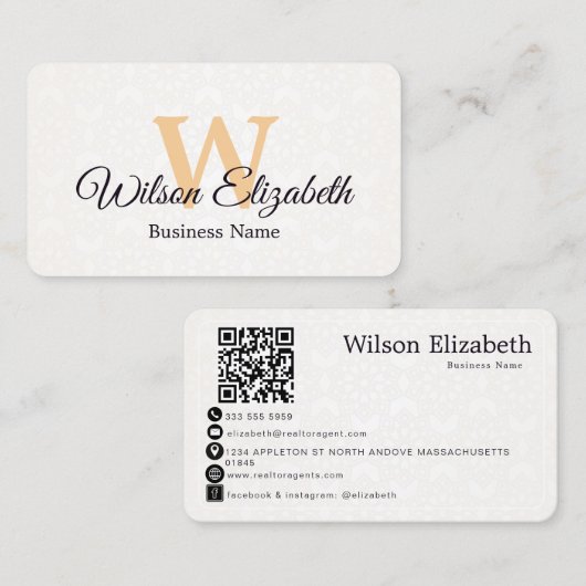 Moderne elegante monogram QR-code visitekaartjes (Voorkant / Achterkant)