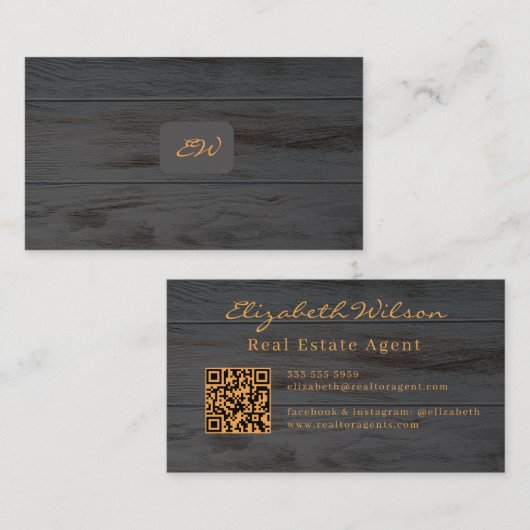 Moderne elegante monogram QR-code visitekaartjes (Voorkant / Achterkant)