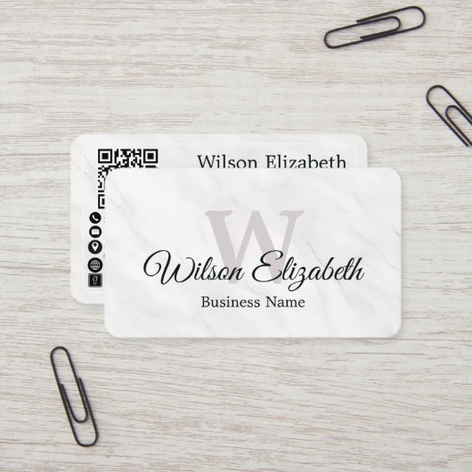 Moderne elegante monogram QR-code visitekaartjes (Voorkant / Achterkant in situ)