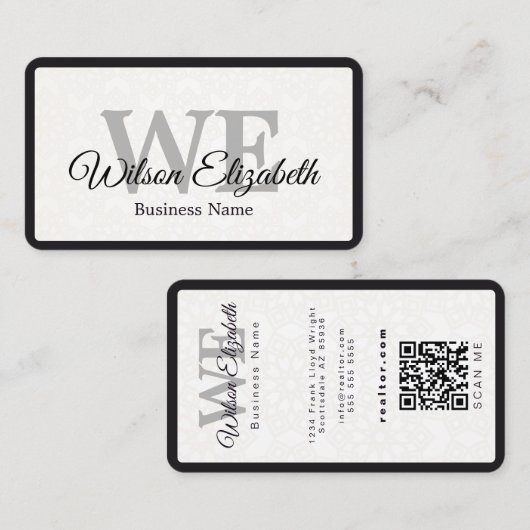 Moderne elegante monogram QR-code visitekaartjes (Voorkant / Achterkant)