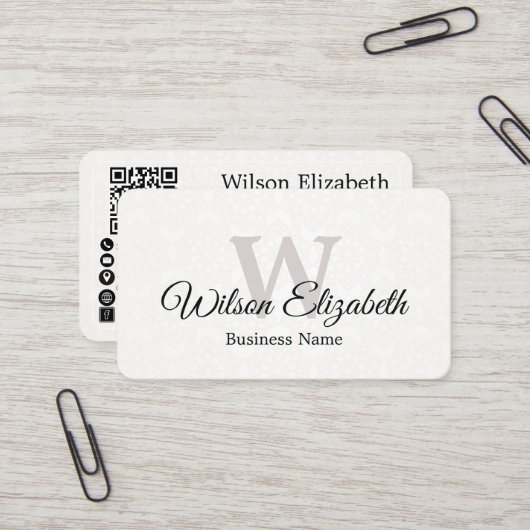 Moderne elegante monogram QR-code visitekaartjes (Voorkant / Achterkant in situ)