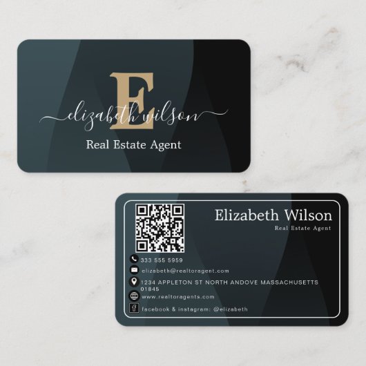 Moderne elegante monogram QR-code visitekaartjes (Voorkant / Achterkant)