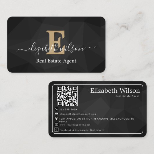 Moderne elegante monogram QR-code visitekaartjes (Voorkant / Achterkant)