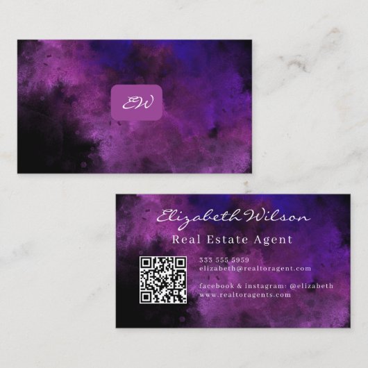 Moderne elegante monogram QR-code visitekaartjes (Voorkant / Achterkant)