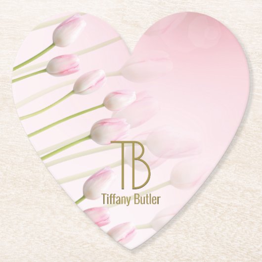 Moderne elegante monogram roze druppels kartonnen onderzetters (Voorkant)