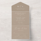 Moderne Elegante Monogram Taupe Huwelijk All In One Uitnodiging (Binnen)