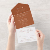 Moderne Elegante Monogram Terracotta Bruiloft All In One Uitnodiging (Afscheurbaar)