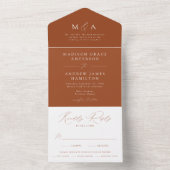 Moderne Elegante Monogram Terracotta Bruiloft All In One Uitnodiging (Binnen)