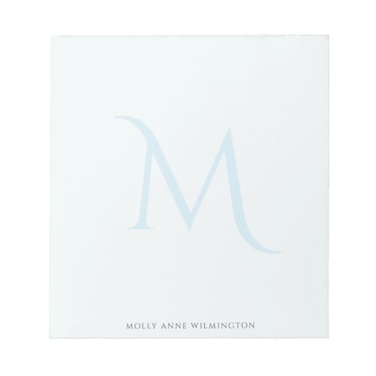 Moderne Elegante Monogram Vervaaagde Lichtblauw Notitieblok (Voorkant)