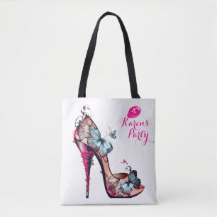 Moderne Elegante Monogram Vlinder Hoge Hak Tote Bag