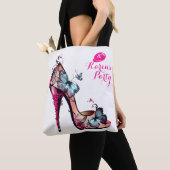 Moderne Elegante Monogram Vlinder Hoge Hak Tote Bag (Dichtbij)