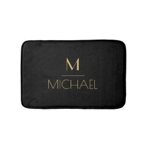 Moderne Elegante Monogram  Zwart & Goud  Badmat