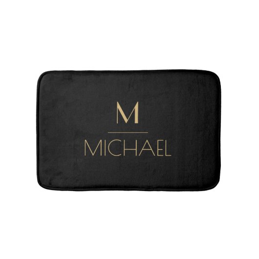 Moderne Elegante Monogram Zwart & Goud Badmat (Voorkant)