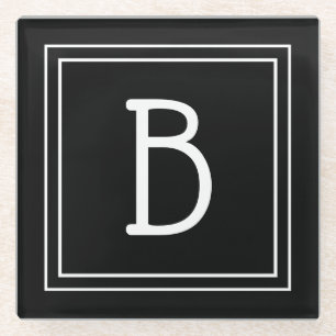 Moderne Elegante Monogram Zwarte & Witte Initiaal Glazen Onderzetter