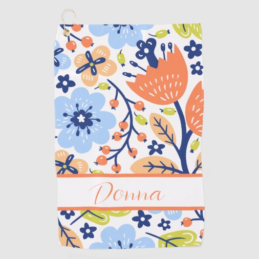 Moderne Elegante Monogrammed Bloemen Golfhanddoek (Voorkant)