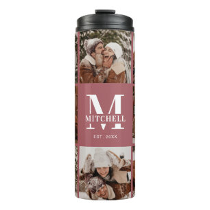 Moderne Elegante Monogrammed & Fotocollage Thermosbeker