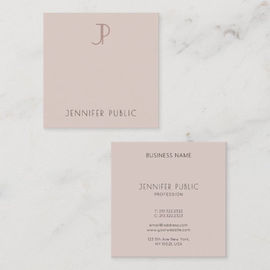 Moderne Elegante Monogrammed Sjabloon Promotionele Vierkante Visitekaartje (Voorkant / Achterkant)