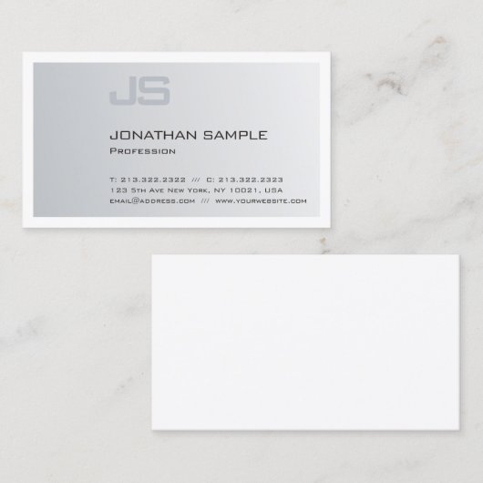 Moderne Elegante Monogrammed Trendy Silver Plain Visitekaartje (Voorkant / Achterkant)