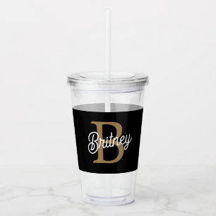 Moderne Elegante Monogramnaam Zwart Goud Schrift  Acryl Drinkbeker