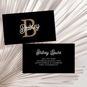 Moderne Elegante Monogramnaam Zwart Goud Schrift Visitekaartje