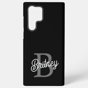 Moderne Elegante Monogramnaam Zwart Grijs Schrift Samsung Galaxy Hoesje