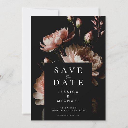 Moderne elegante Moody Floral minimalistische brui Save The Date (Voorkant)