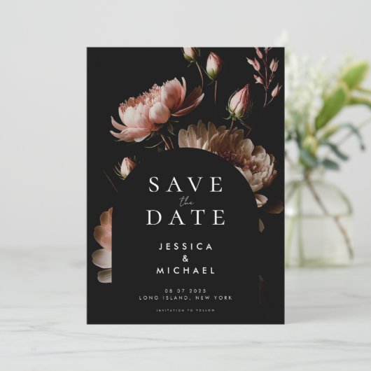 Moderne elegante Moody Floral minimalistische brui Save The Date (Staand voorkant)